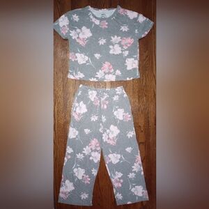 Floral Short-Sleeve Pajama Set in Gray and Pink, Size S